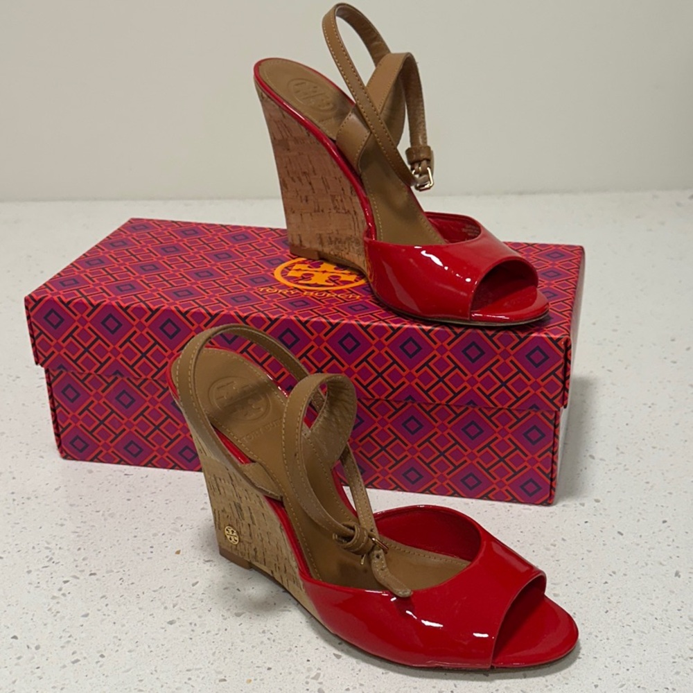 Tory Burch Glossy Red Wedge Heels